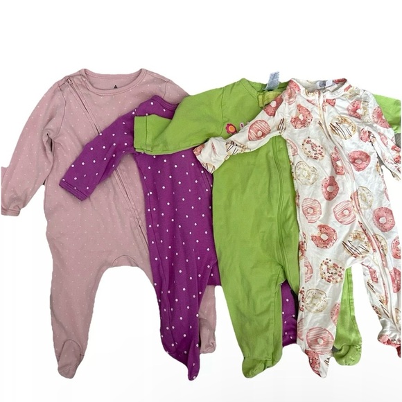 Lot Of 4 Baby Girl Footie Pajamas Size 0-3 Months - Picture 1 of 7